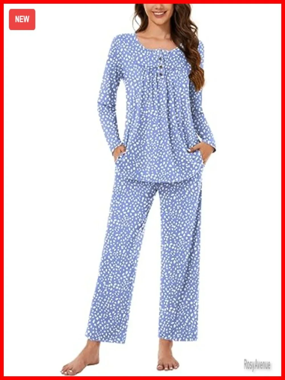 2 Piece Pajama Set Long Sleeve Top and Pant with Pockets Lounge Sleepwear